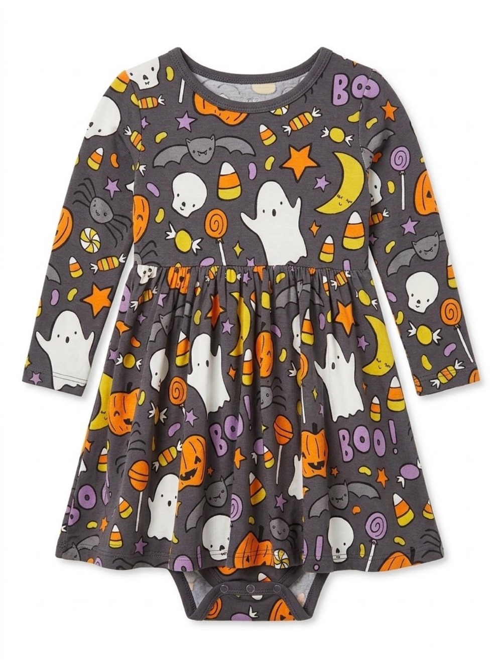 Little Sleepies Gray Hey Boo Halloween Ghost & Candy Dress w/ Bodysuit